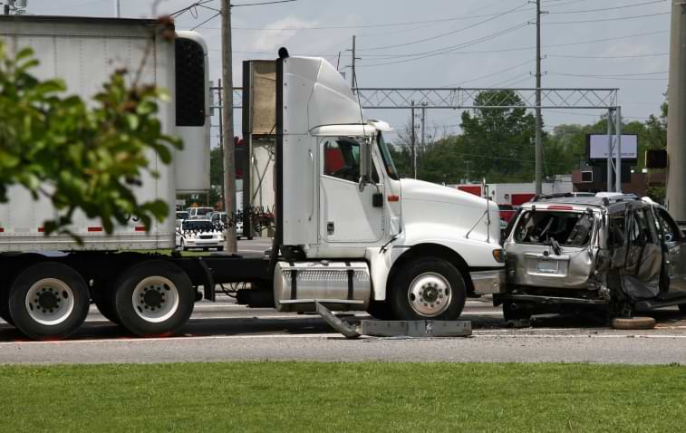 Big rig truck rear-ended vehicle in t bone accident 